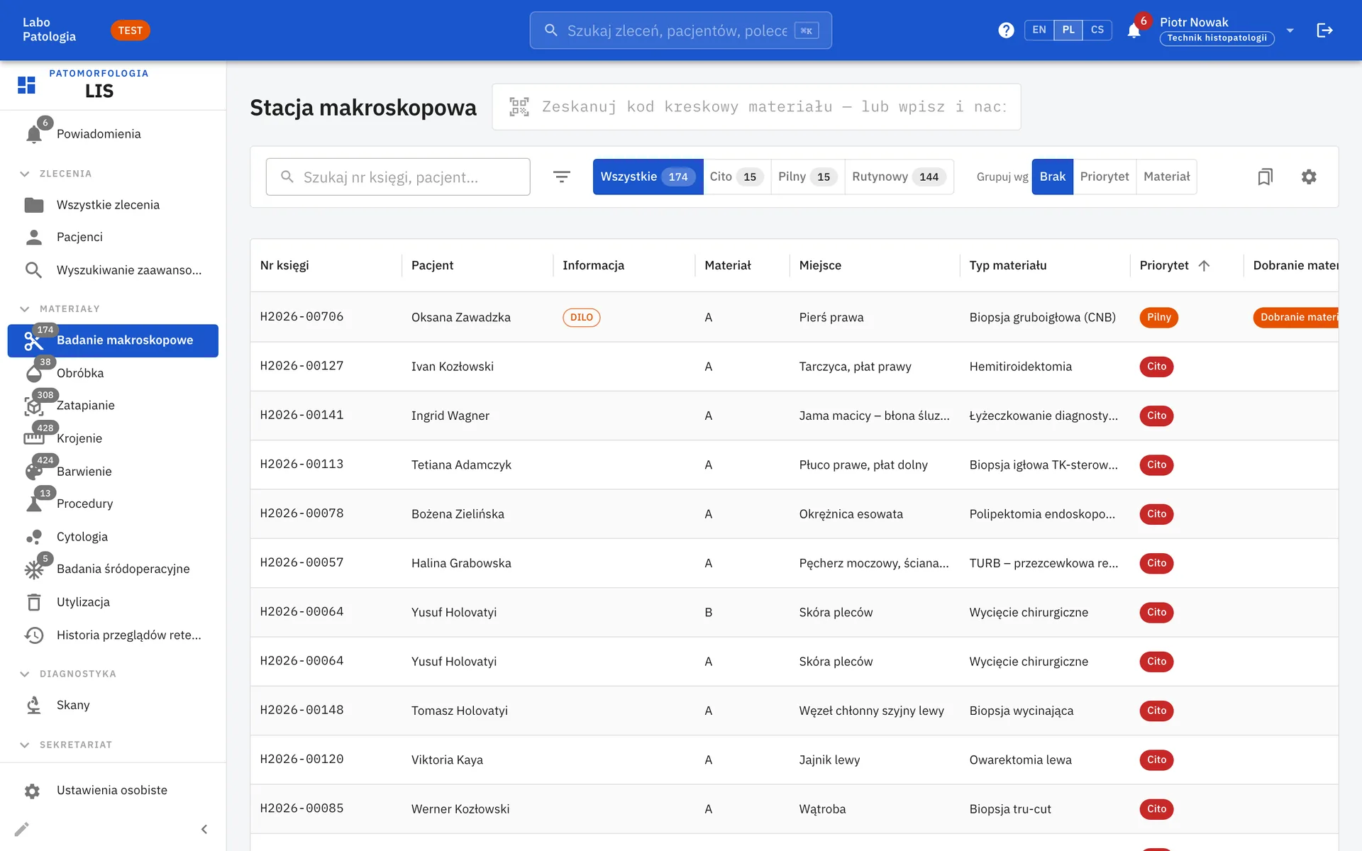 LIS NG — Grossing worklist